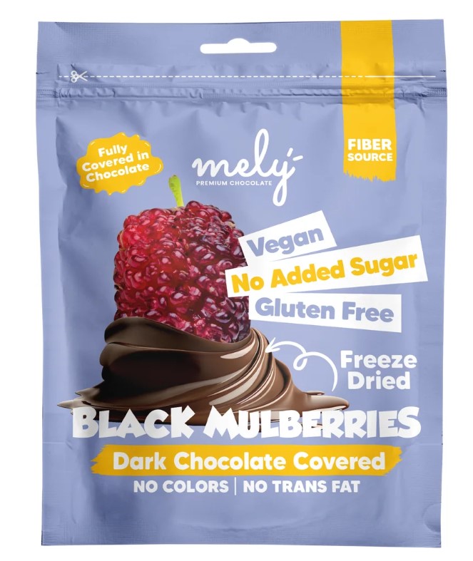 MELY DARK CHOCOLATE COVERED
BLACK MULBERRIES