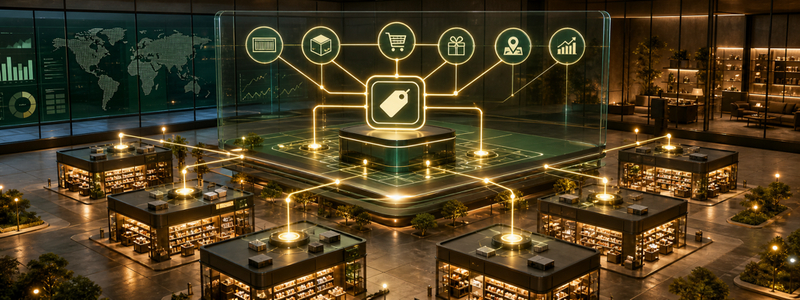 Retail pricing analytics dashboard displaying electronic shelf label performance, price updates, inventory insights, and promotional activity across connected stores.