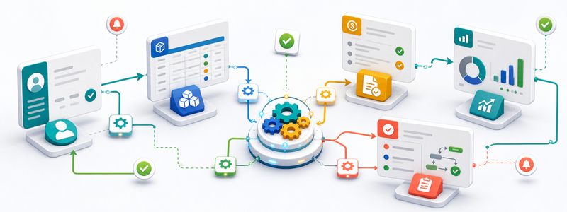 Modüler iş yazılımı platformunda satış, stok, operasyon ve performans verilerini tek dashboard üzerinden analiz eden iş zekâsı ekranı.